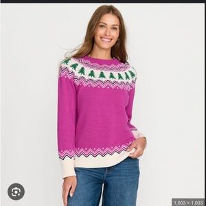 XL Lands' End Women's Purple Sweater with Festive Trees